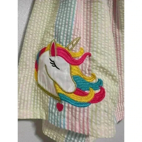 RARE EDITIONS Little Girl's size 4T Halter Stripe Unicorn Seersucker Dress - Picture 4 of 7